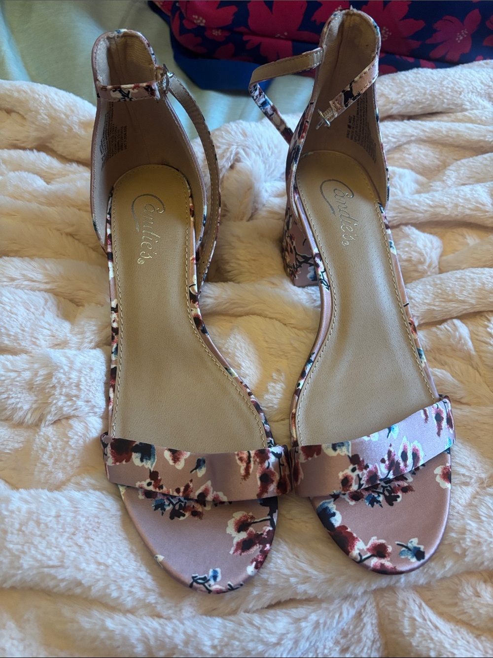 Candie's Pink Floral Ankle-Strap Block Heels